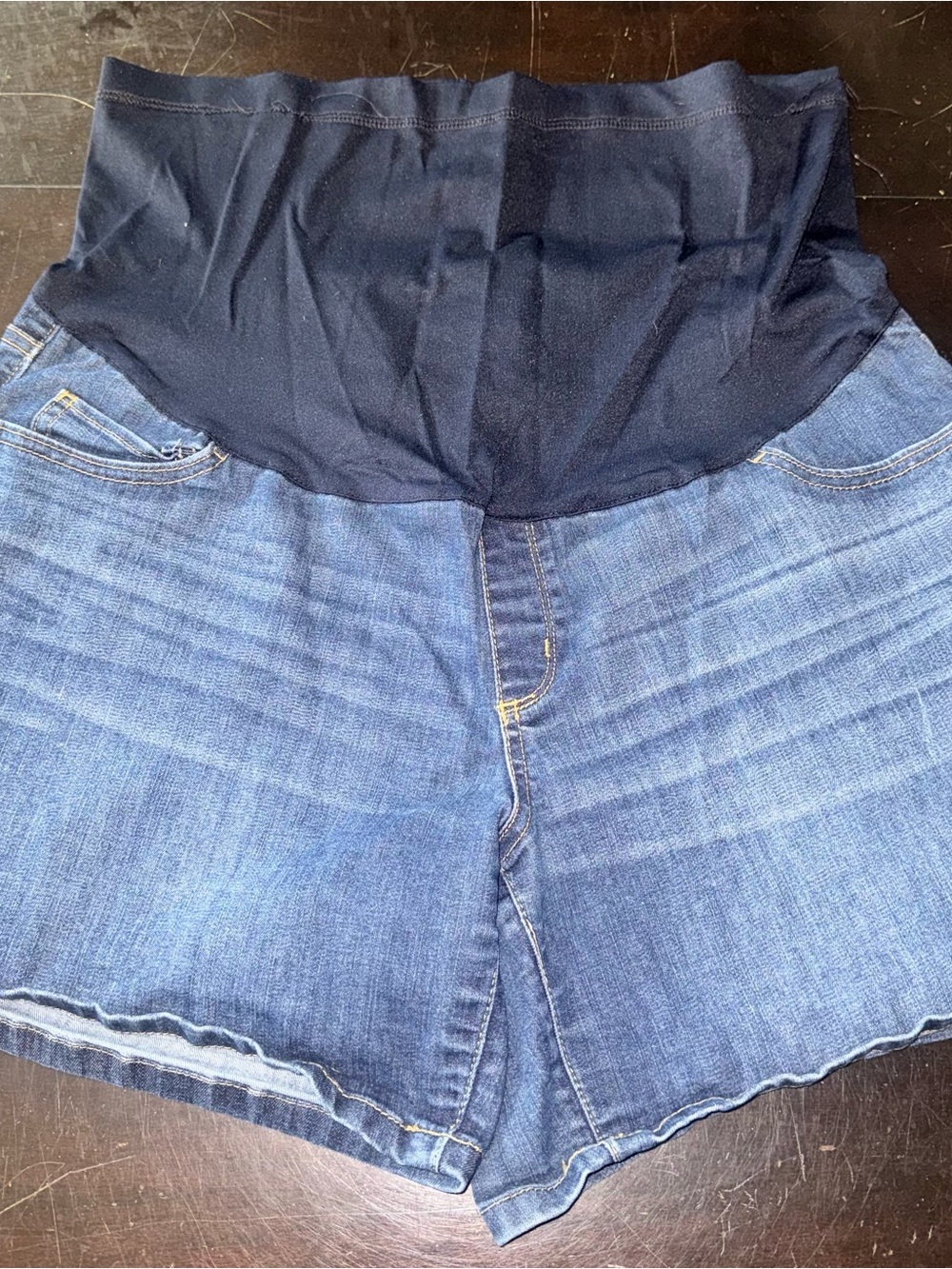 Liz Lange Blue Denim Maternity Shorts with Black Waistband
